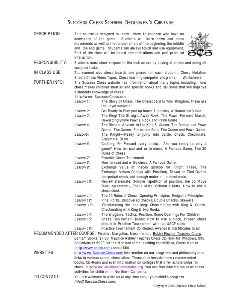 Chess Beginners Course Outline | PDF | Chess | Competitive Games