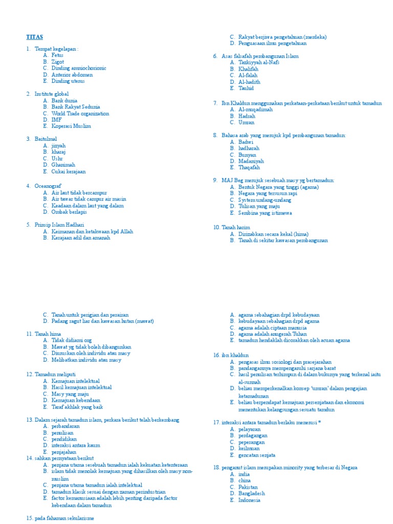 Contoh Soalan Past Year Titas - Nice Info a