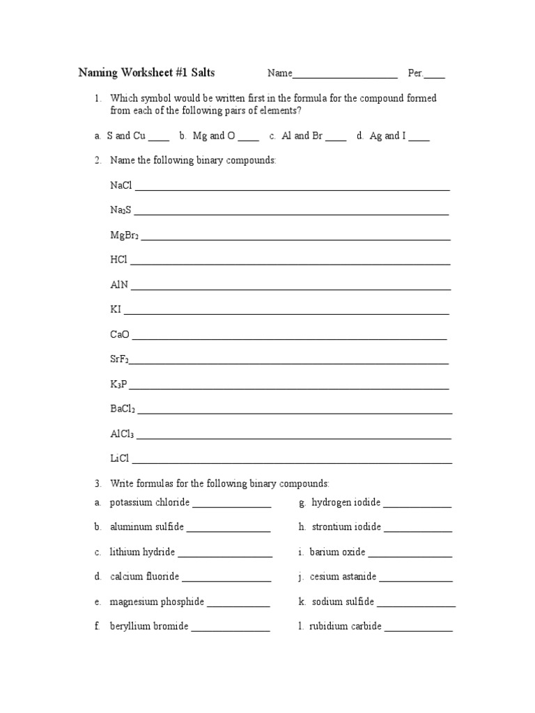 Naming and Formula Writing Worksheet | PDF | Teaching Methods ...