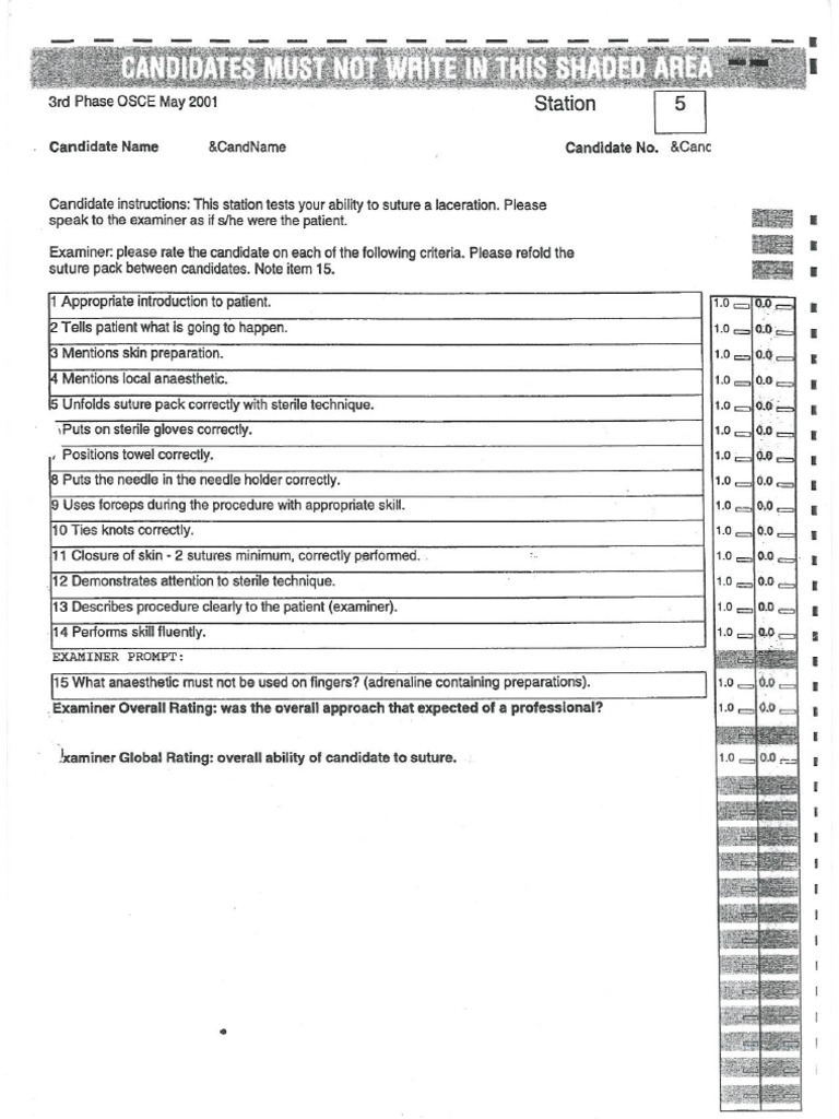 OSCE Mark Schemes Surgical Suture Cough