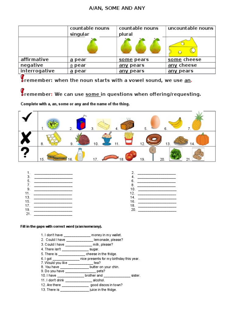 Using A/An, Some, and Any in English | PDF | Cooking, Food & Wine