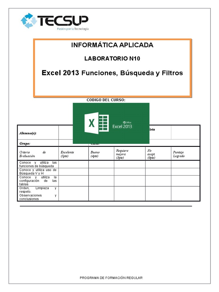 Lab 10 Excel | PDF | Laboratorios | Microsoft Excel