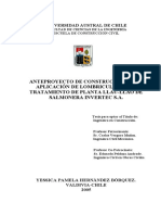 ANTEPROYECTO DE CONSTRUCCIÓN PARA APLICACIÓN DE LOMBRICULTURA AL TRATAMIENTO DE PLANTA LLAU-LLAO DE SALMONERA INVERTEC S.A.