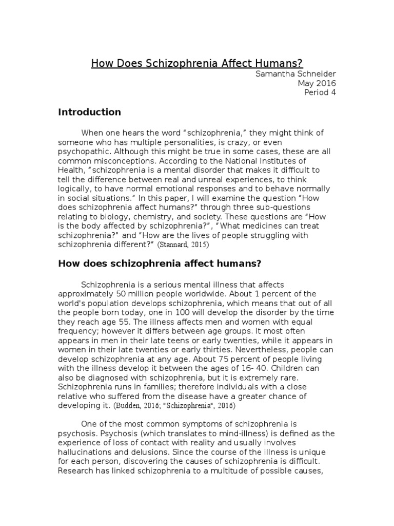 schizophrenia college essay