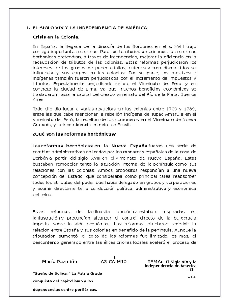Independencia de América en el Siglo XIX | PDF | Colombia | Capitalismo