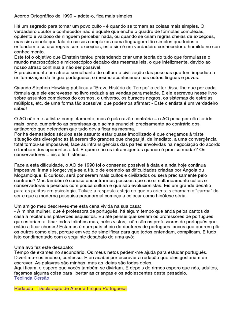 Acordo Ortográfico Da Língua Portuguesa 1990