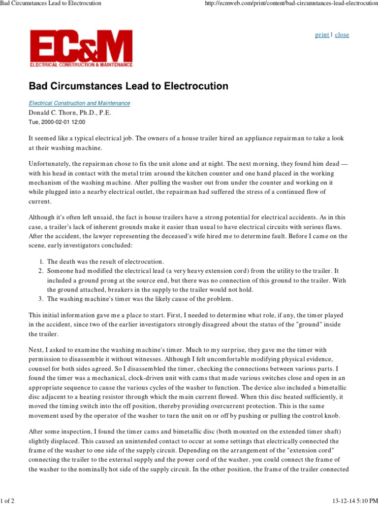 Bad Circumstances Lead To Electrocution PDF Washing Machine Timer