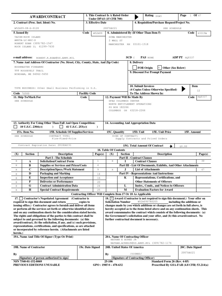 Contract Between DOD and Bushmaster. | PDF | Pallet | Specification ...