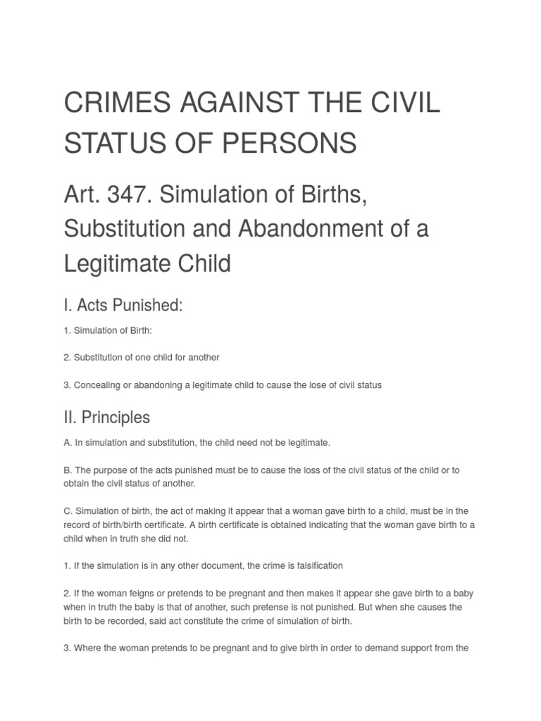 Crimes Against The Civil Status of Persons PDF Crime & Violence