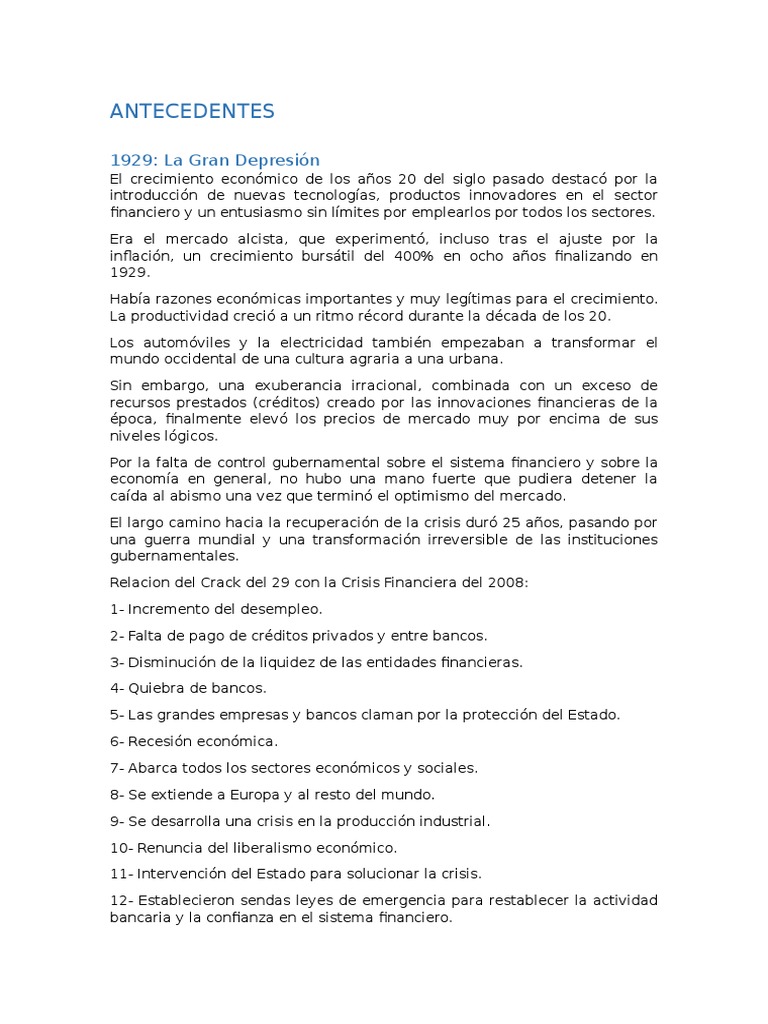 Antecedentes y Desarrollo de La Crisis Financiera 2008 | PDF | Crisis ...