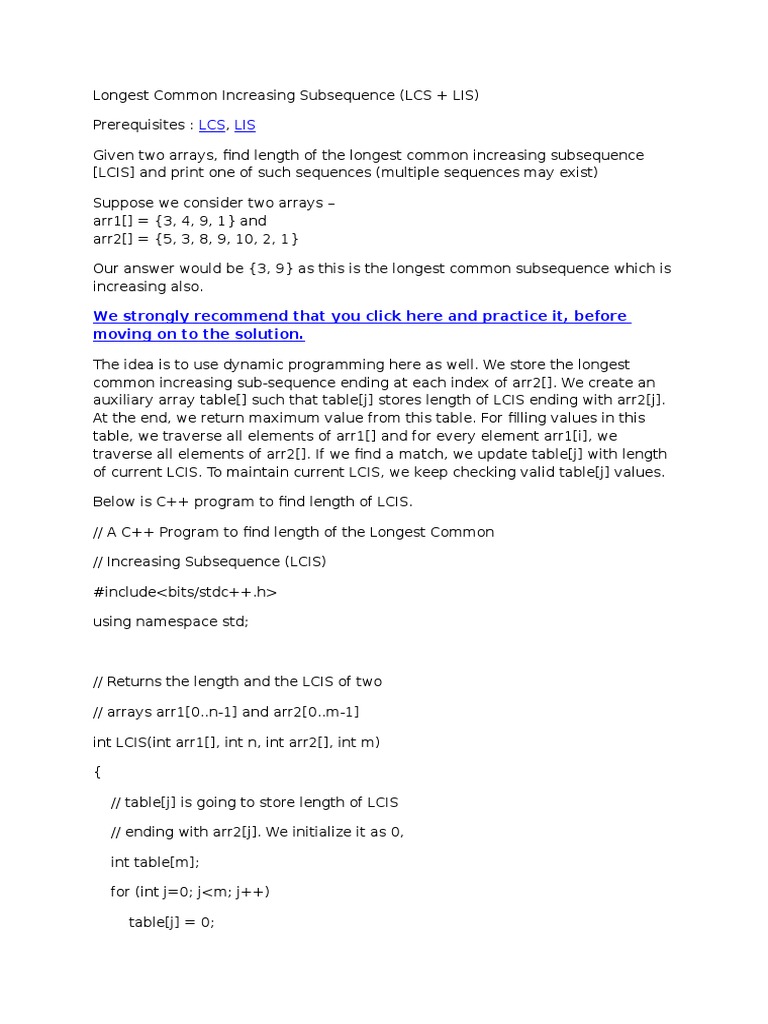 Longest Common Increasing Subsequence | PDF | Computer Data ...