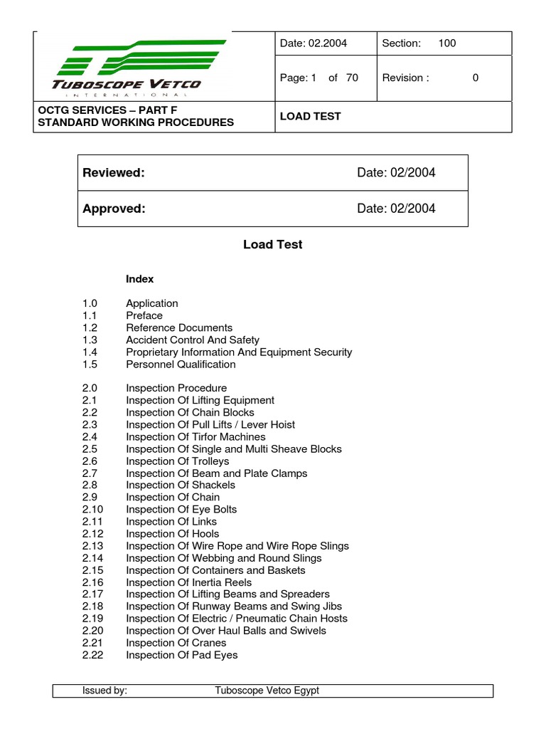 Load Test Procedure Wear Rope