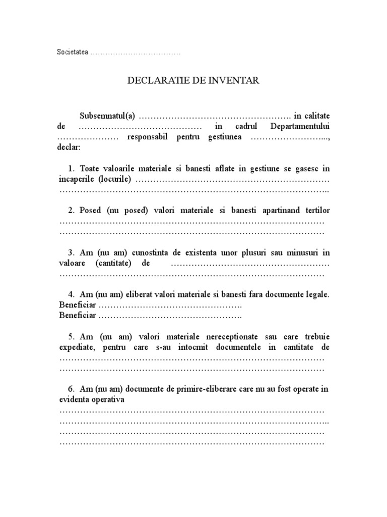 Declaratie de Inventar Gestionar | PDF