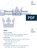 Welcome To The Master Programme in Economics 2015