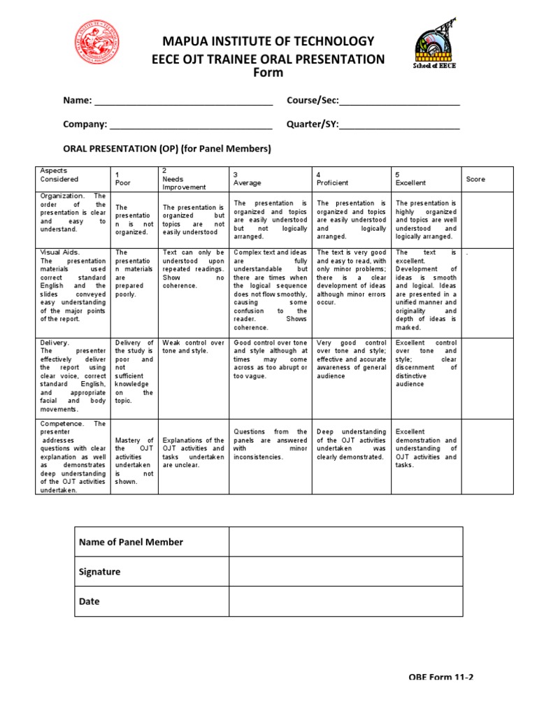 OJT Oral Presentation Rubric | PDF | Educational Psychology | Epistemology