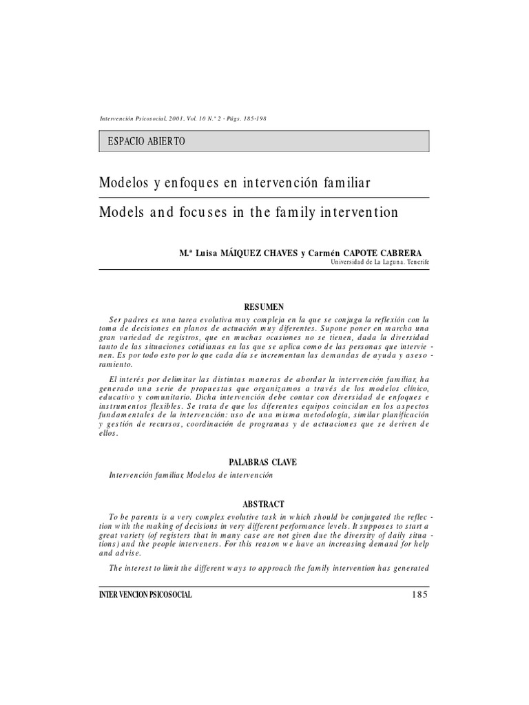 Enfoques Teóricos y Modelos de Intervención Familiar