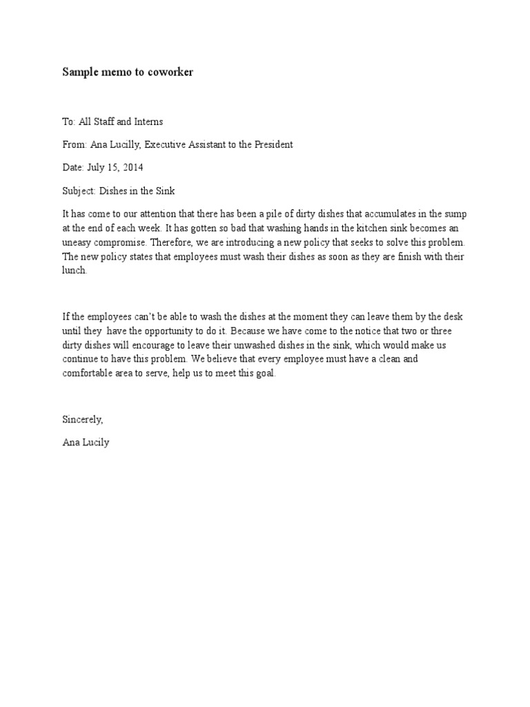 Sample Memo To Coworker  PDF  Home  Kitchen