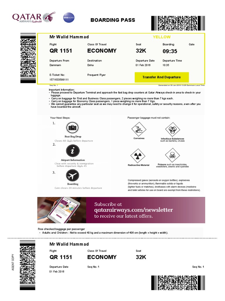 Walid Hammad's Flight Itinerary | PDF | Baggage | Airlines