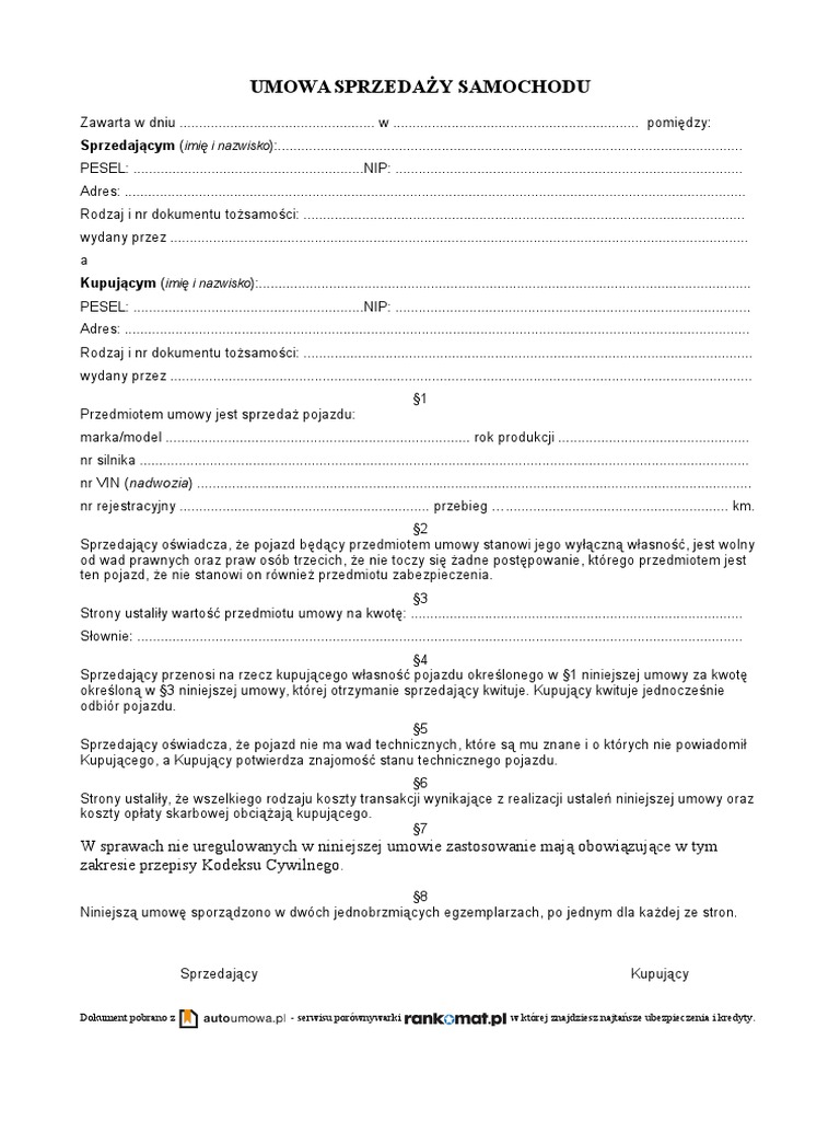 Umowa Kupna Sprzedazy | PDF