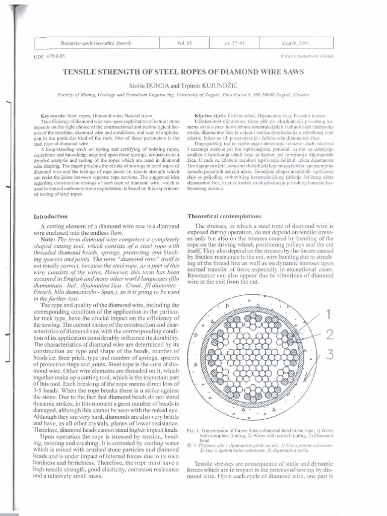 Tensile Strength of Diamond Wire Ropes | PDF | Rope | Wire