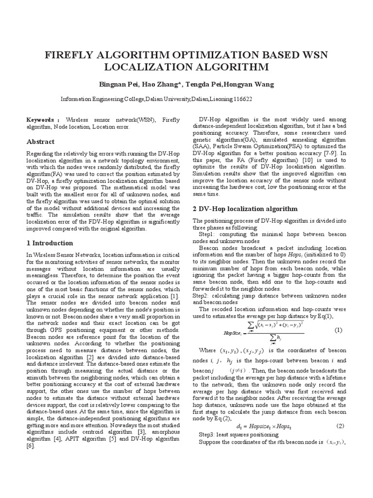 Firefly Algorithm for WSN Localization | PDF | Wireless Sensor Network ...