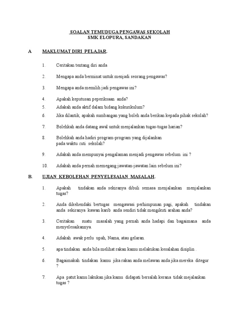 Contoh Surat Jawapan Lantikan Pengawas Sekolah Rendah