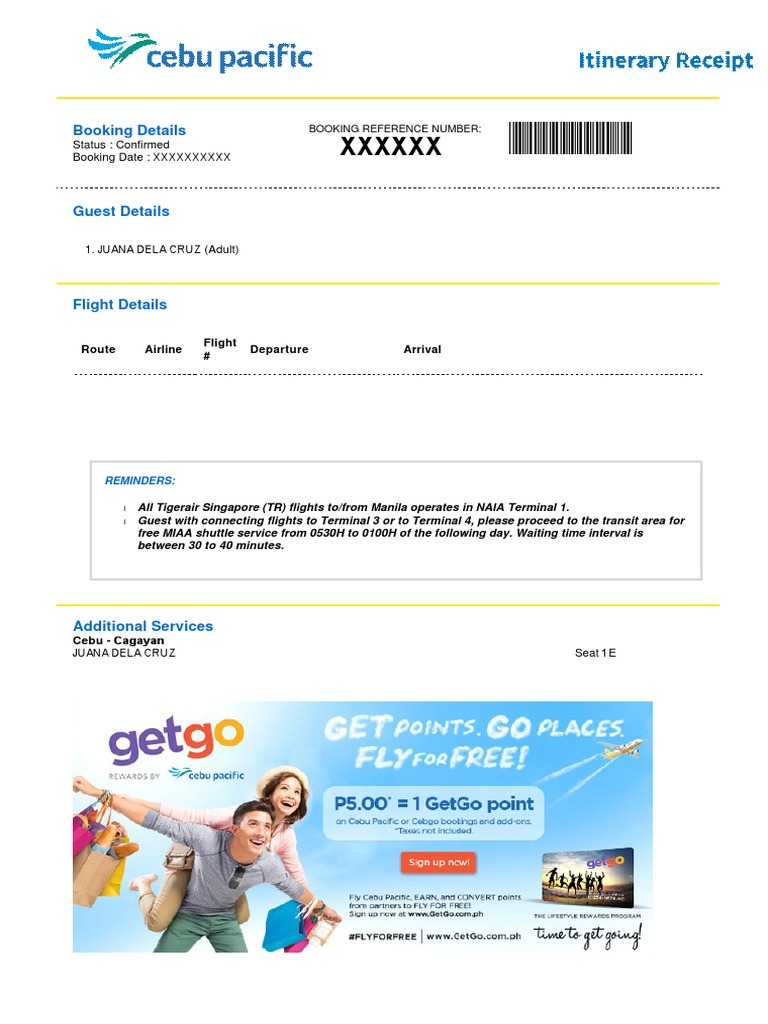 Cebu Pacific Sample Itinerary | PDF | Travel Visa | Transport
