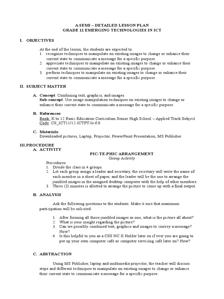 Grade 11 Empowerment Tech Lesson Plan | PDF | Lesson Plan | Image