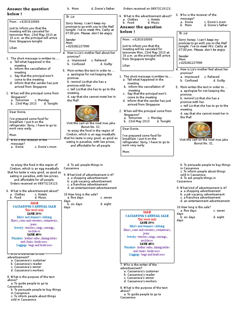 Soal Short Message &amp; Advertisement Kls 9 Libraries