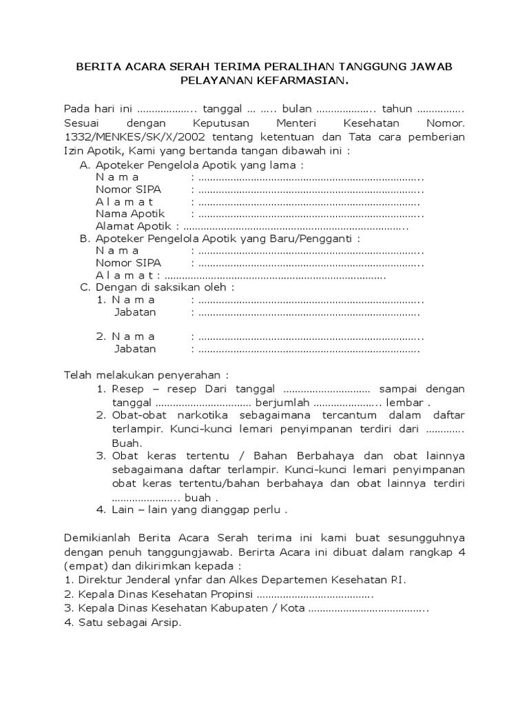 Contoh Berita Acara Serah Terima