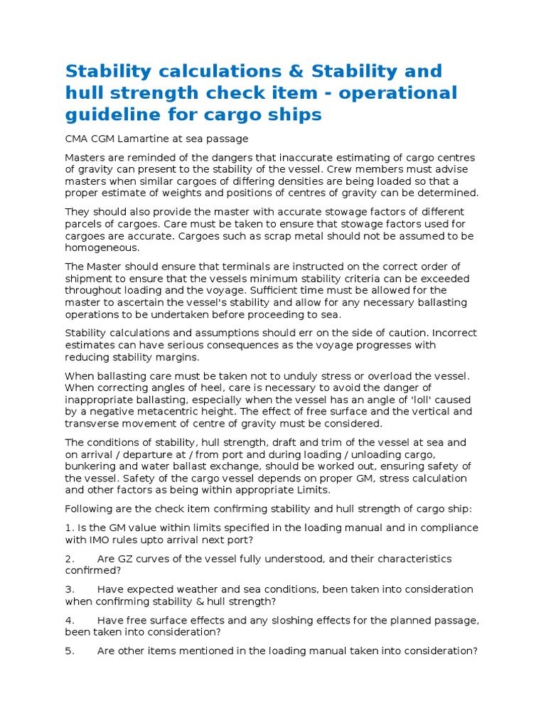Cargo Ship Stability & Hull Strength Guide | PDF | Shipping | Ships