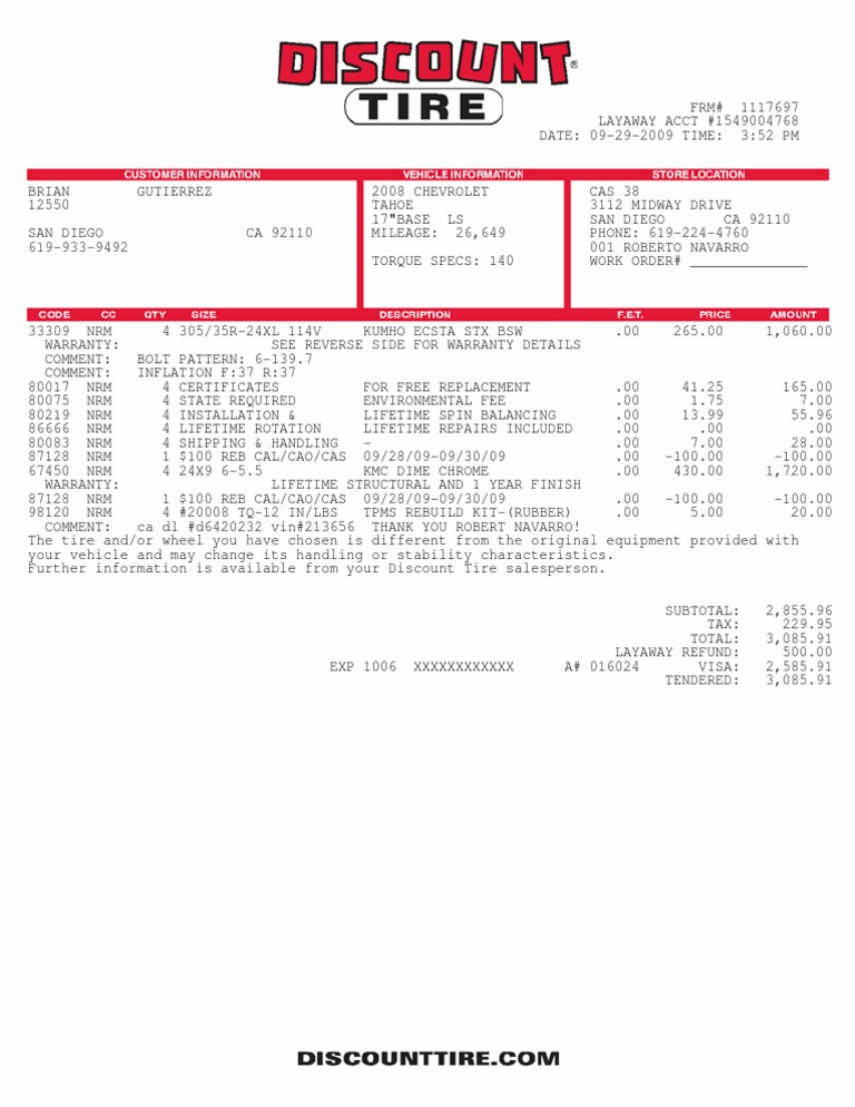 Discount Tire Invoice Summary | PDF | General Motors Vehicles ...