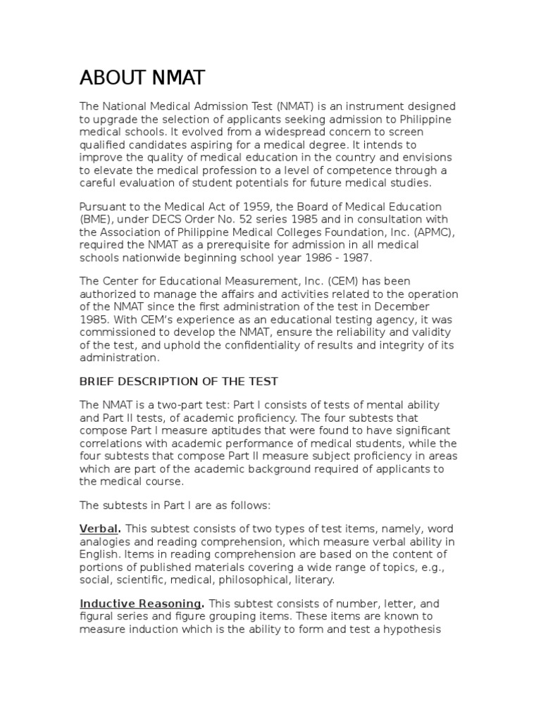 About Nmat: Brief Description of The Test | PDF | Perception | Social ...