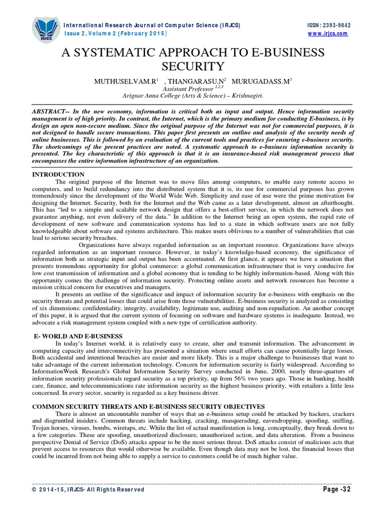 A Systematic Approach To E-Business Security | PDF | Electronic ...