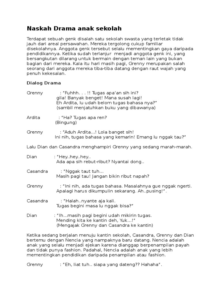 Naskah Drama Anak Sekolah