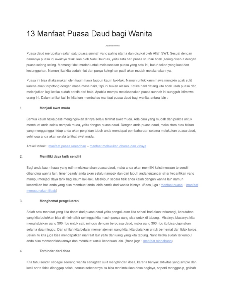 Manfaat Puasa Daud | Pdf