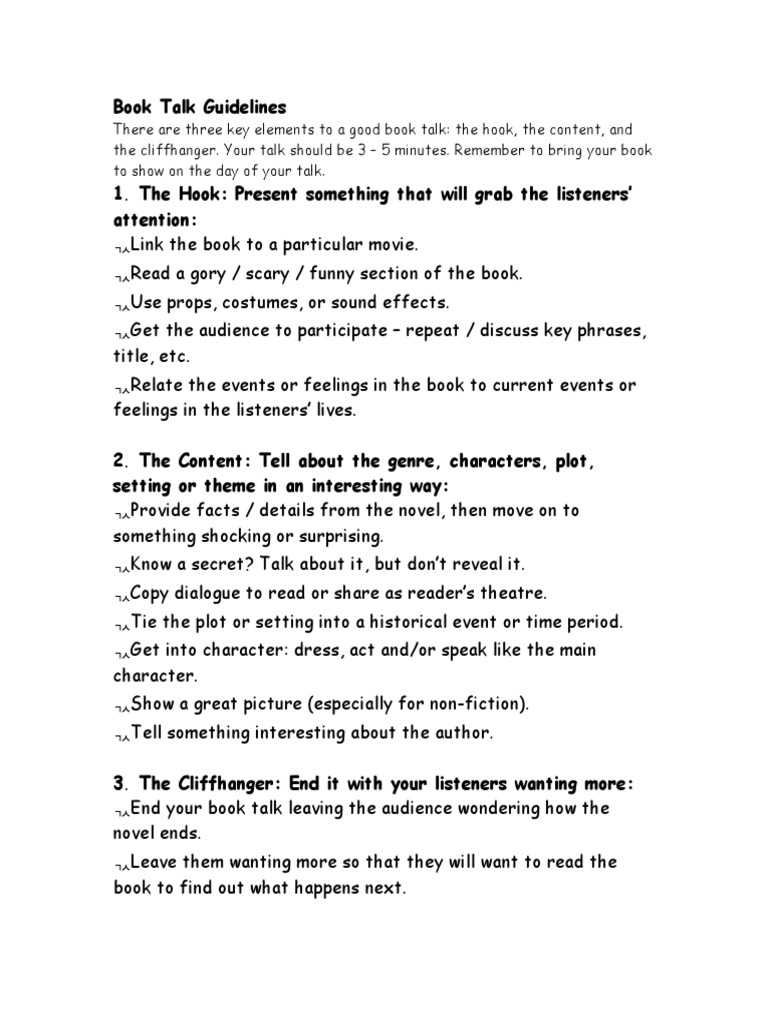 Book Talk Presentation Guidelines | PDF | Leisure
