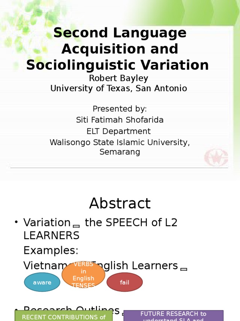 Second Language Acquisition and Sociolinguistic Variation | PDF