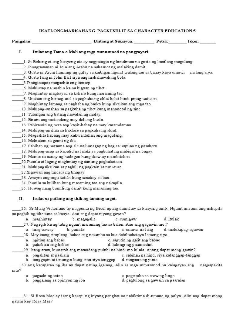 Grade 5 3rd Periodic Test 5