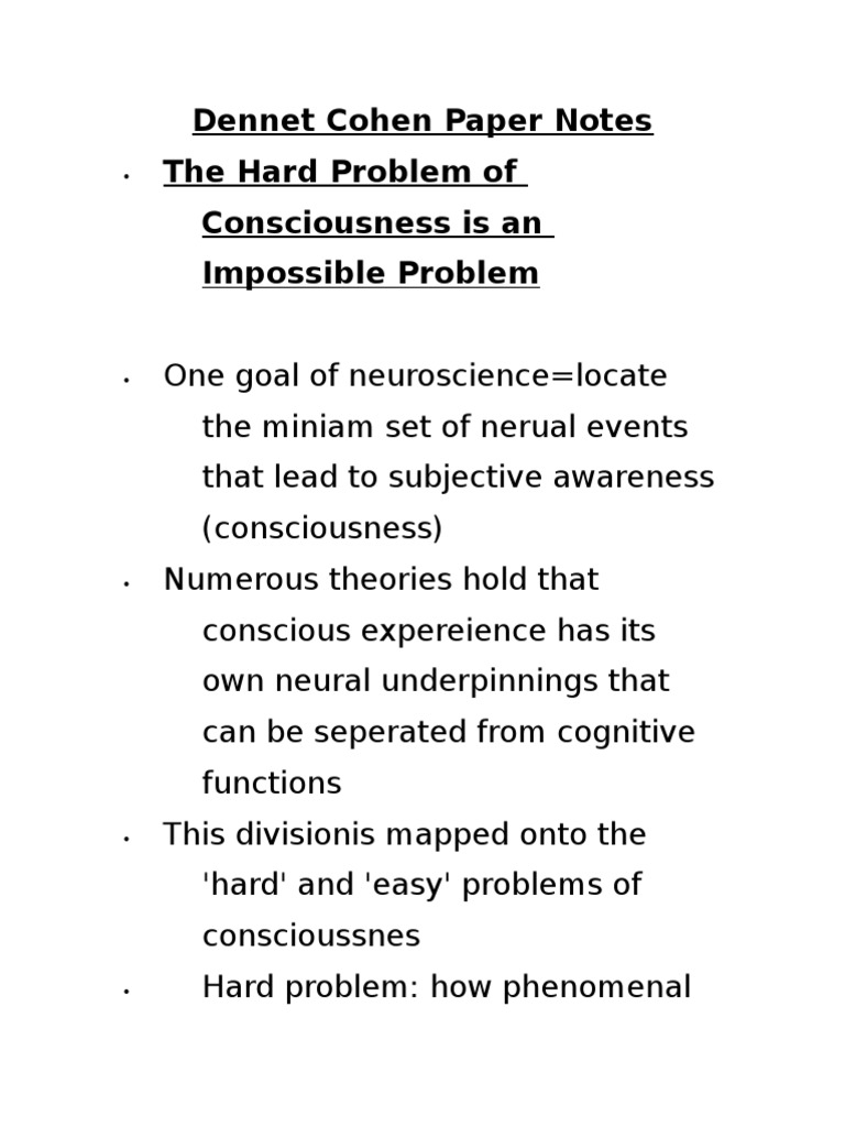 Consciousness: Hard vs. Easy Problems | PDF