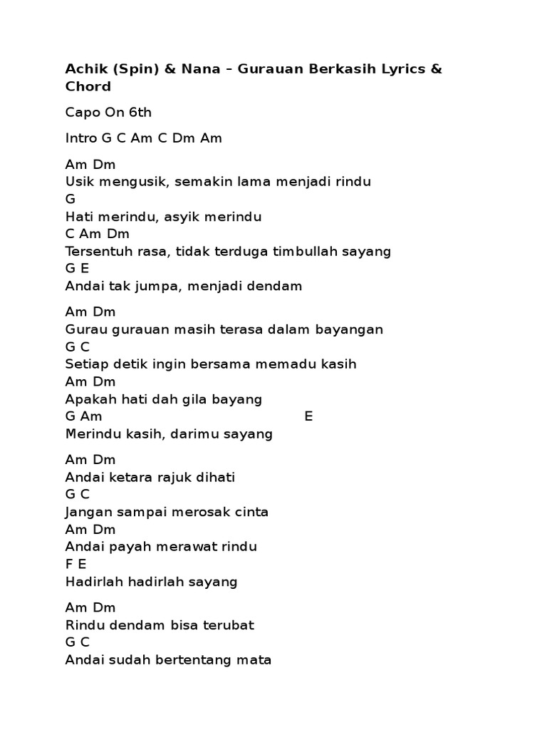 Chord Lagu Malaysia Memori Berkasih