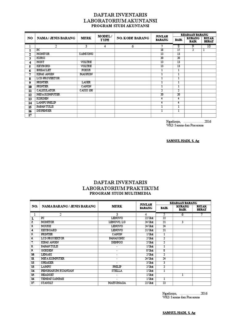 Inventaris Lab Akuntansi dan Multimedia | PDF