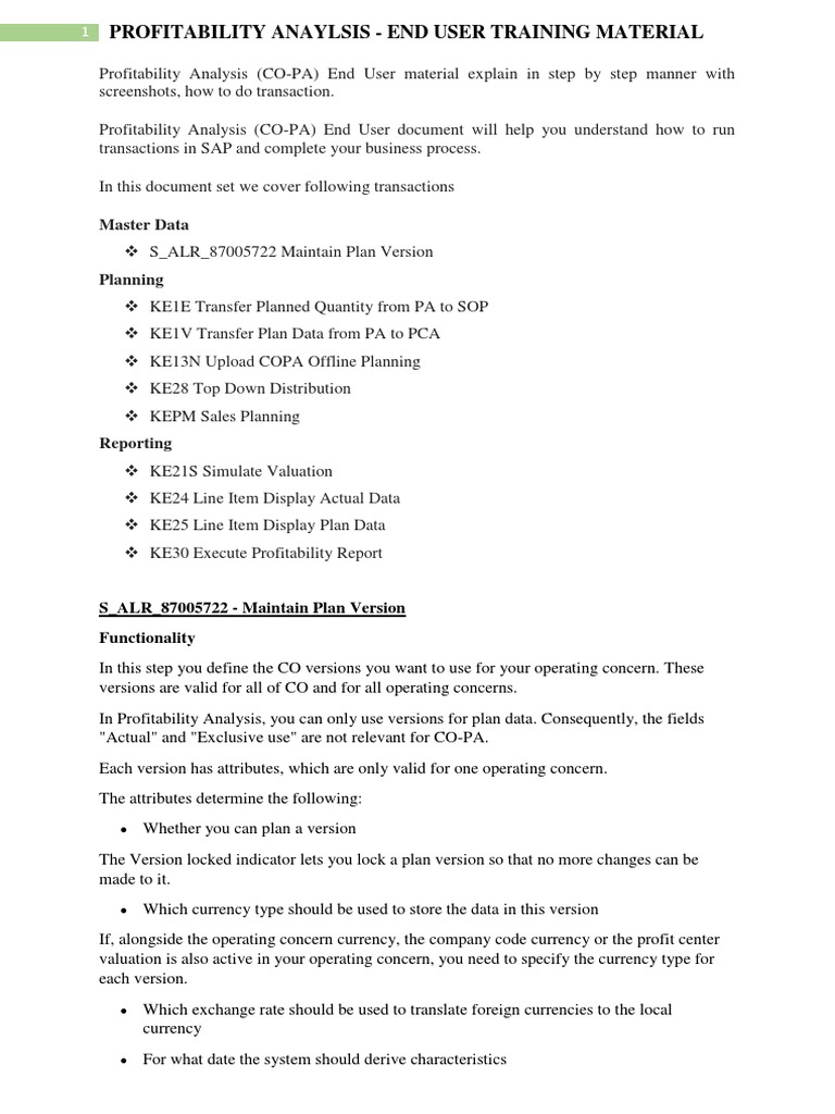 CO-PA End User Training Guide | PDF | Valuation (Finance) | Profit ...