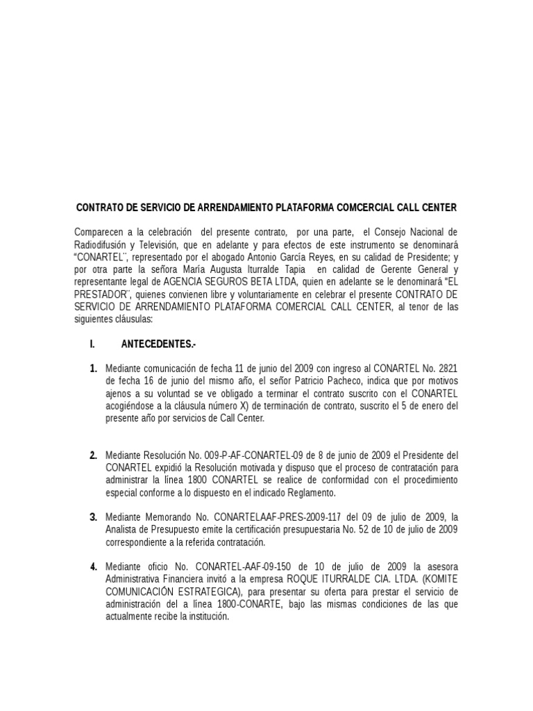 Contrato de Prestación de Servicios Profesionales de Call Center | PDF ...