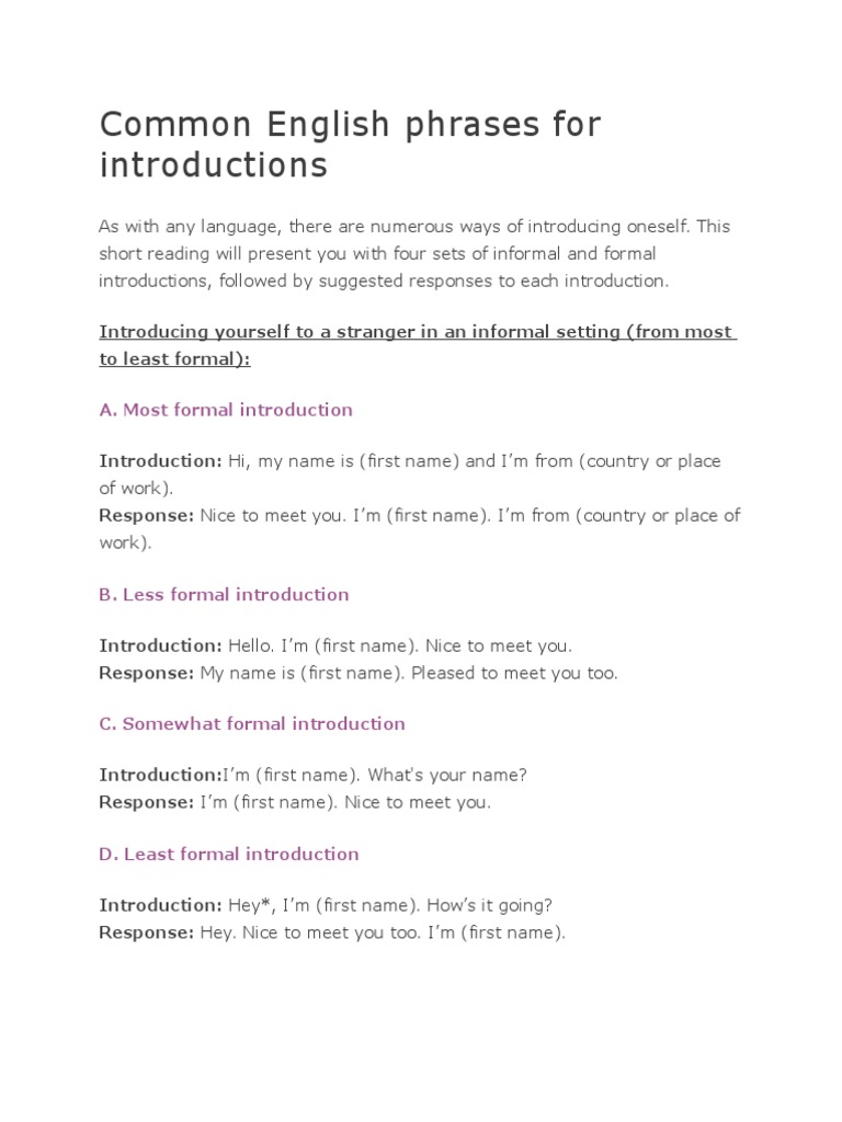 English Introduction Phrases Guide | PDF | Career & Growth