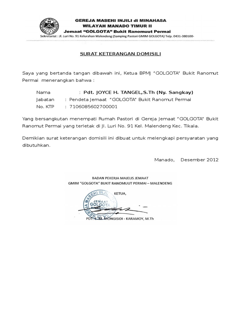 Surat Keterangan Domisili Golgota