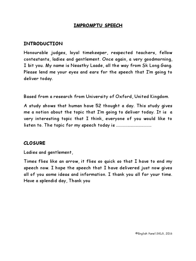 Impromptu Speech: ©english Panel SKLG, 2016 | PDF