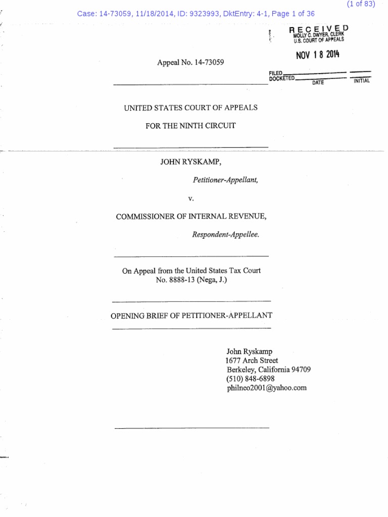Ryskamp v. Commissioner Appellant Brief Ninth Circuit 1473059