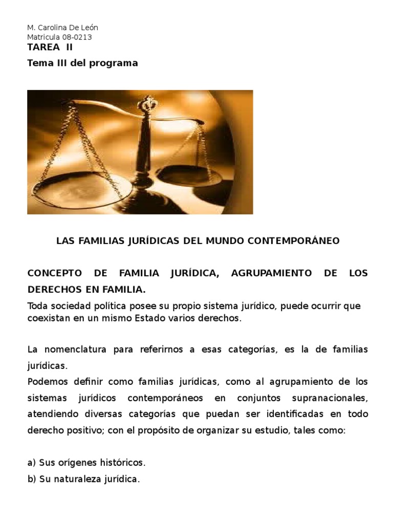 Las Familias Jurídicas Del Mundo Contemporáneo Ley