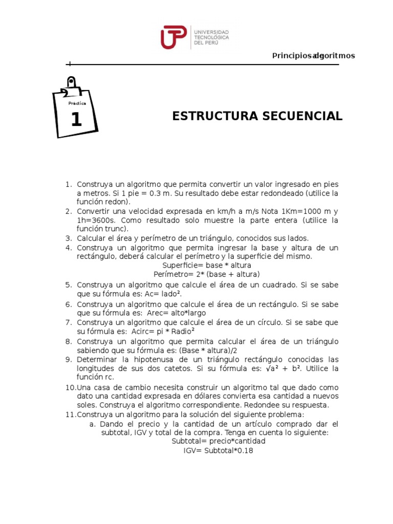Practica 1 - Algoritmos - Estructura Secuencial | PDF | Triángulo ...